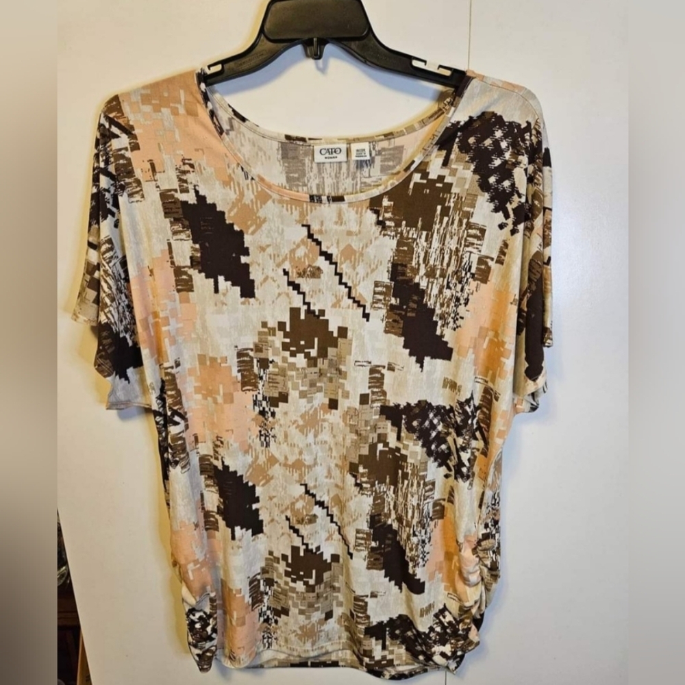 Cato Abstract Print Blouse - Brown, Cream, Tan